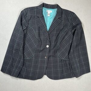 Monroe &‎ Main Women's Gray Plaid Blazer Sz 16W Lined Button Front Single Vent